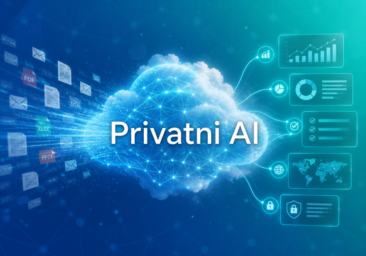 Privatni AI sustav koji obrađuje poslovne dokumente, PDF datoteke, tablice i prezentacije te ih pretvara u organizirane podatke, analitiku i sigurne poslovne odgovore.