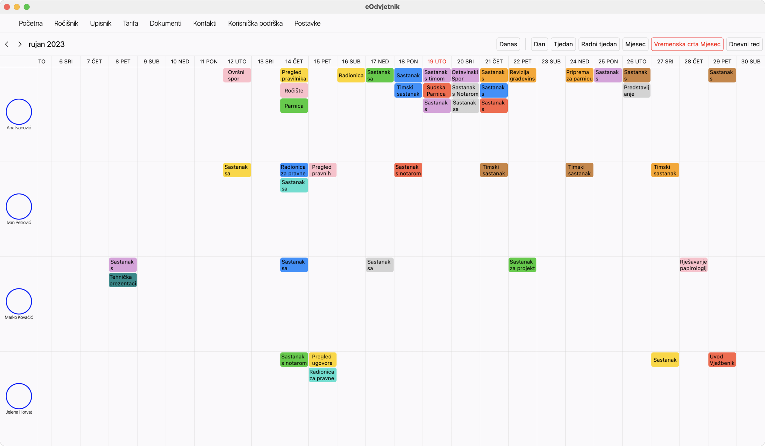 eOdvjetnik ročišnik - pregled kalendara svih zaposlenika s drag & drop terminima i sinkronizacijom promjena