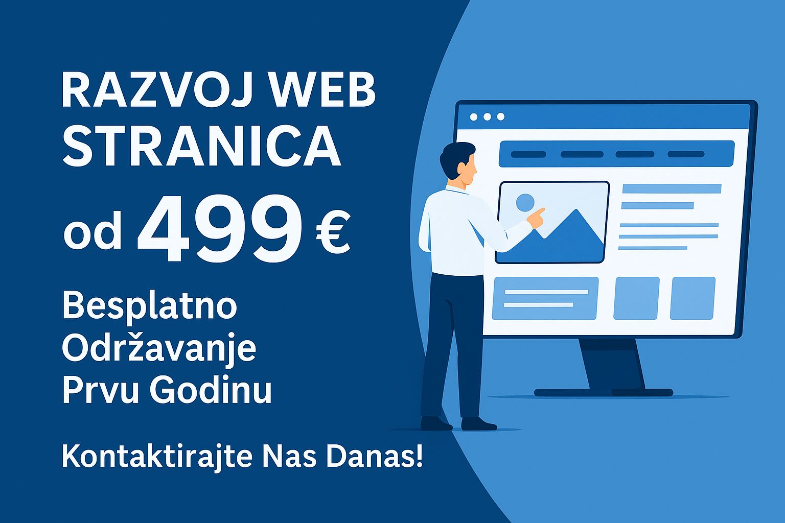 Promotivna slika za razvoj web stranica od 499 eura s besplatnim održavanjem prve godine - Zadar ICT