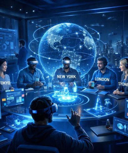 virtualni ured u kojem tim sa raznih strana svijeta radi na zajedničkom projektu pomoću moderne tehnologije